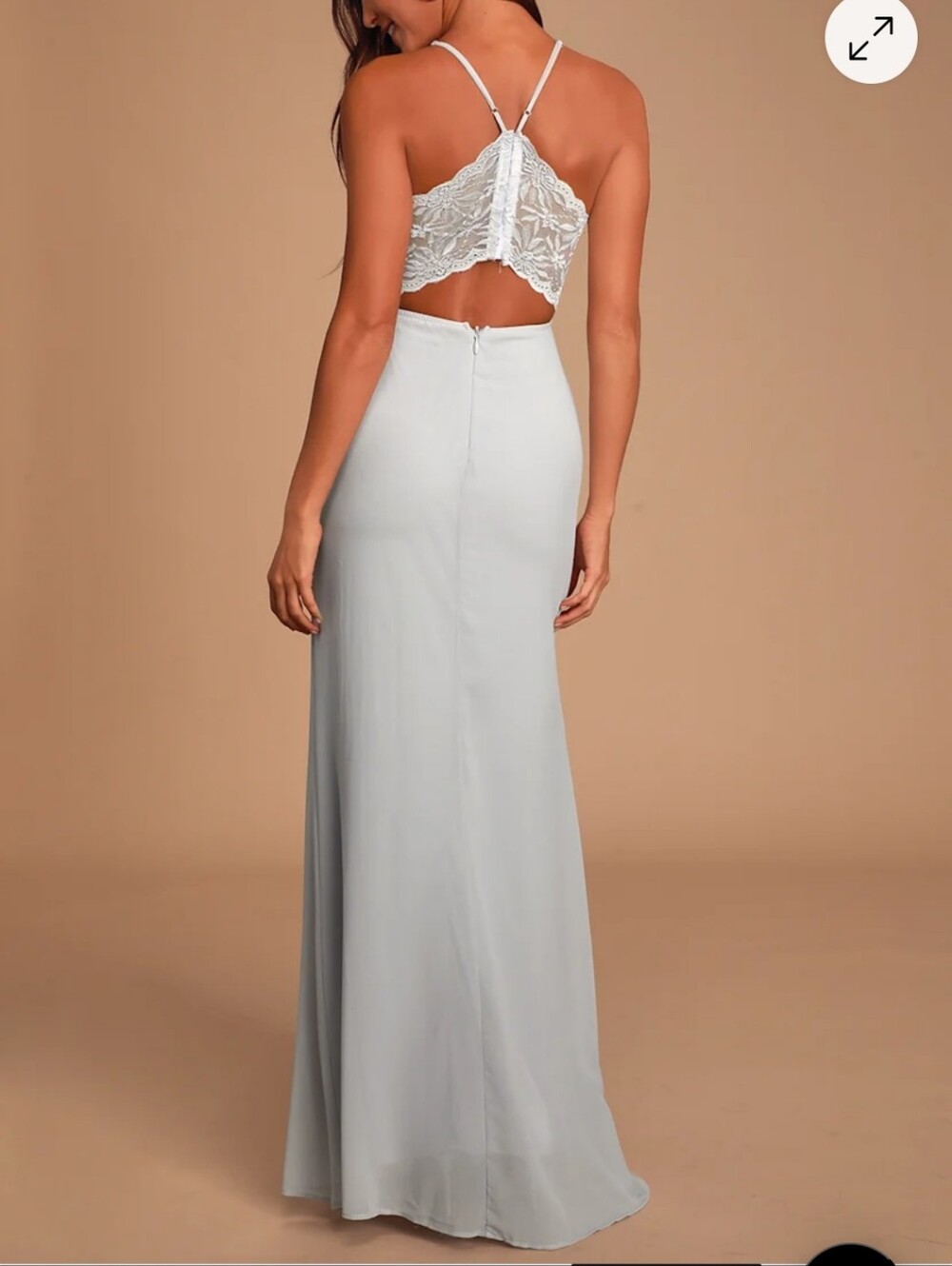 Lulus Story Of A Starry Night Light Grey Chiffon Backless Lace Maxi Dress Gown